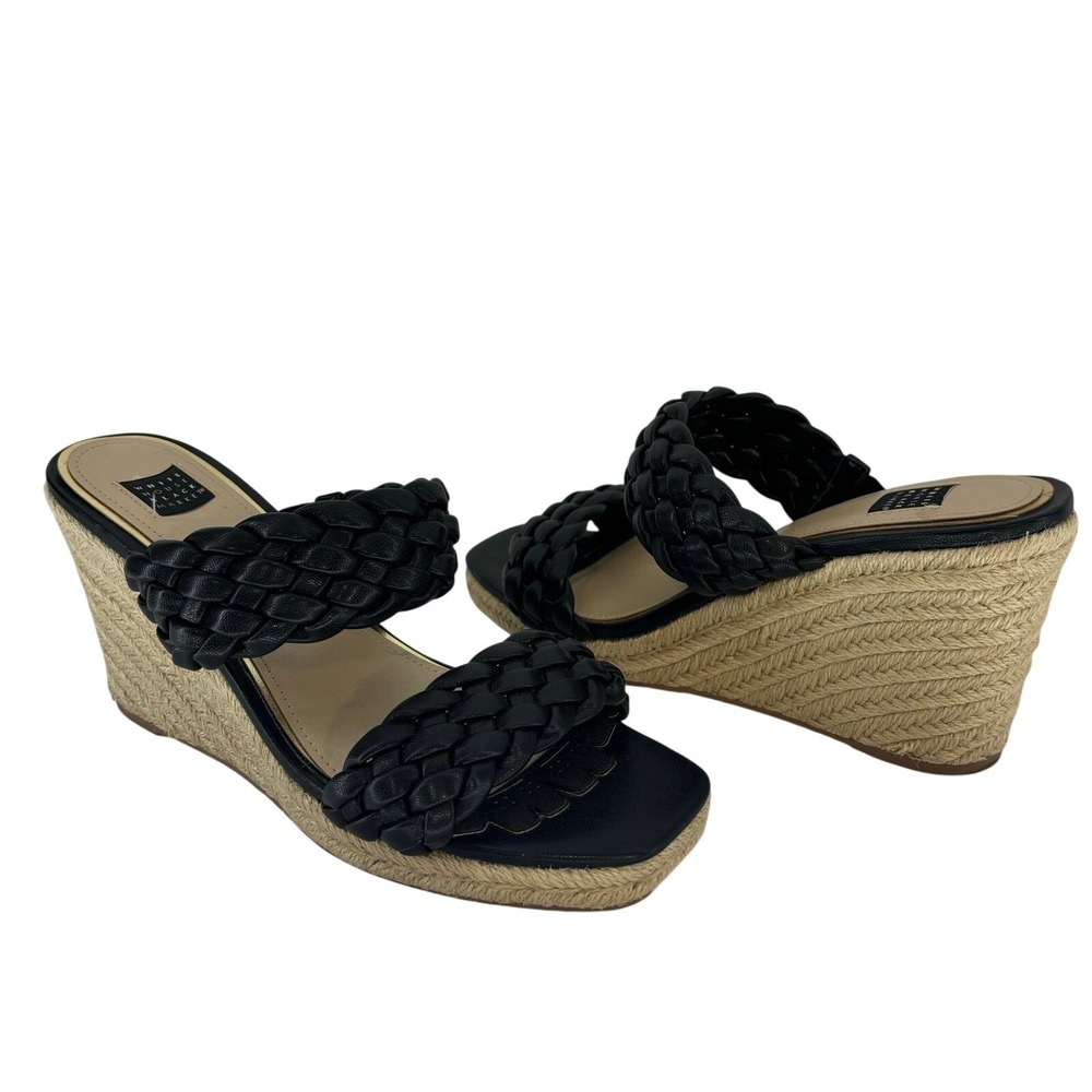 White House Black Market Wedge Sandal Rebecca Braided Black Espadrille Womens 9M